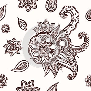 Indian ornament, henna style. Colorful oriental design. Vector pattern in mendi style. Paisley.